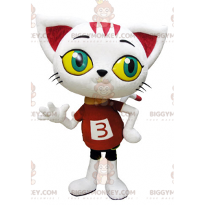 Costume de mascotte BIGGYMONKEY™ de chat blanc géant avec de