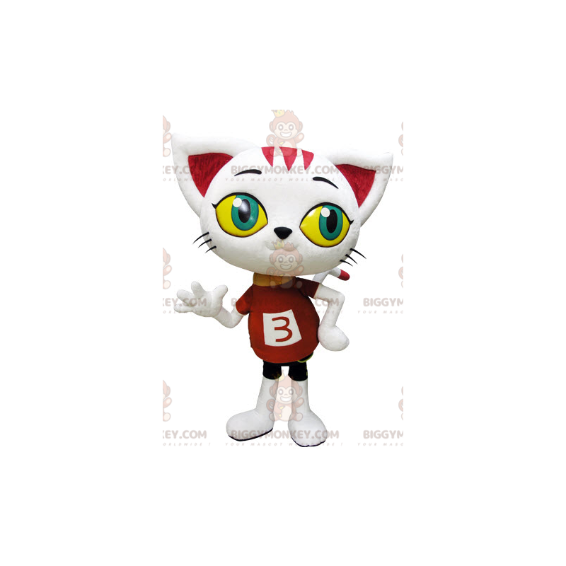 Costume de mascotte BIGGYMONKEY™ de chat blanc géant avec de