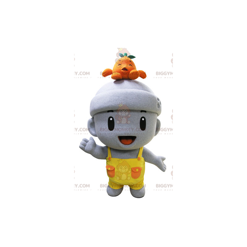 Costume de mascotte BIGGYMONKEY™ de bonhomme gris très souriant