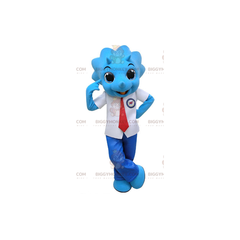 Blue Rhinoceros BIGGYMONKEY™ Mascot Costume Dressed In Tie Suit