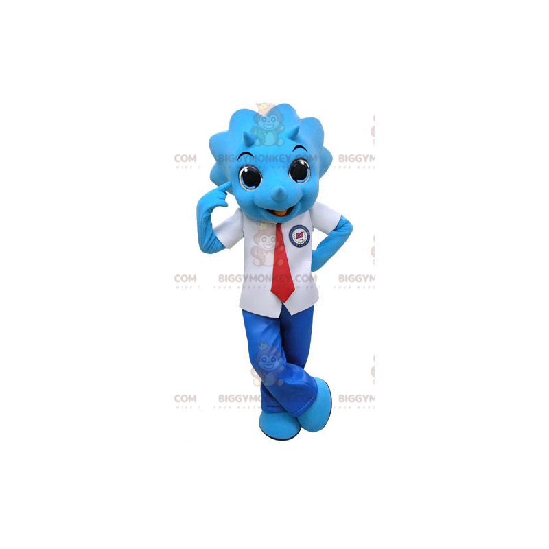 Blå noshörning BIGGYMONKEY™ maskotdräkt klädd i slipskostym -