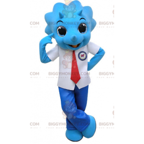 Blå noshörning BIGGYMONKEY™ maskotdräkt klädd i slipskostym -