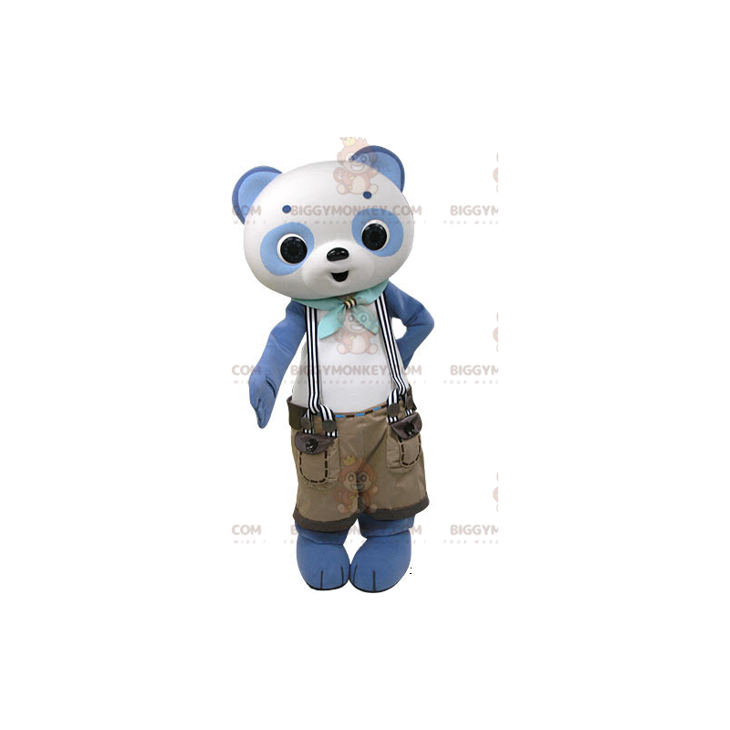 Blue and White Panda BIGGYMONKEY™ Mascot Costume with Suspender