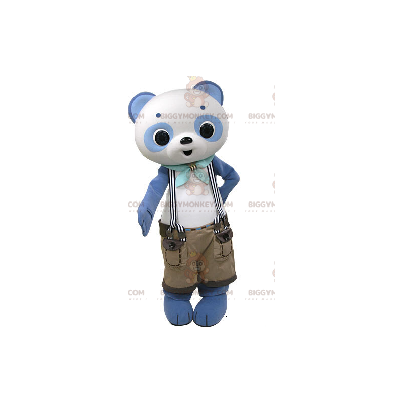 Sinivalkoinen Panda BIGGYMONKEY™ maskottiasu, jossa shortsit -