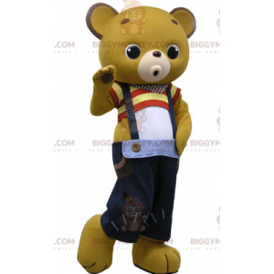 BIGGYMONKEY™ Mascot Costume Yellow Teddy with Blue Overalls -