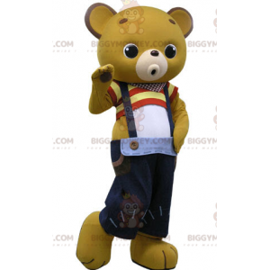 BIGGYMONKEY™ maskotkostume Gul bamse med blå overalls -