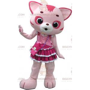Pink og hvid kat BIGGYMONKEY™ maskotkostume med sød kjole -
