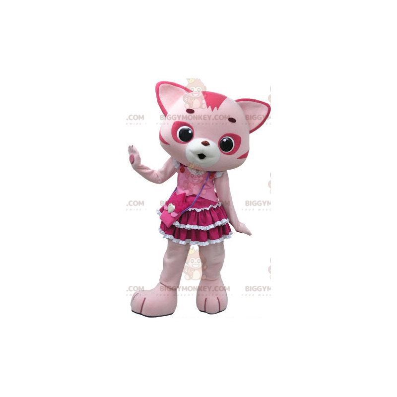 Costume de mascotte BIGGYMONKEY™ de chat rose et blanc avec une