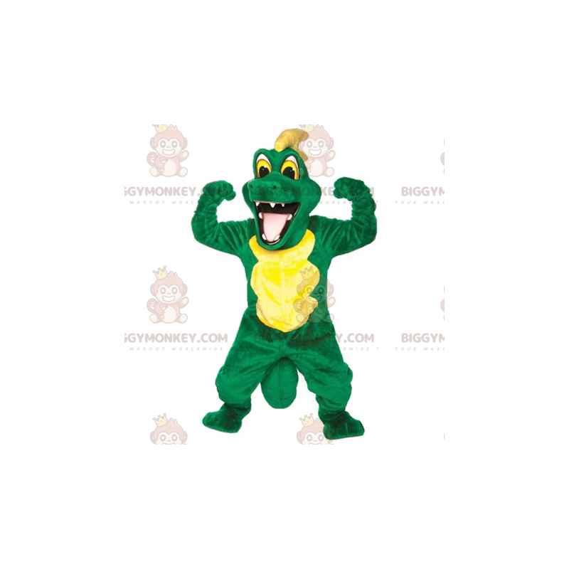 Costume mascotte BIGGYMONKEY™ coccodrillo verde e giallo -