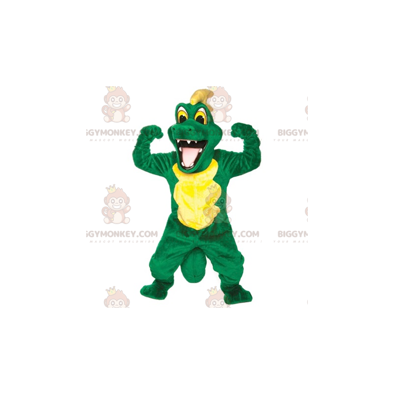 Vihreä ja keltainen krokotiilin BIGGYMONKEY™ maskottiasu -