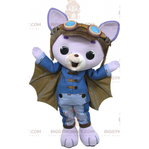 Traje de mascote BIGGYMONKEY™ Gato roxo com asas de morcego –