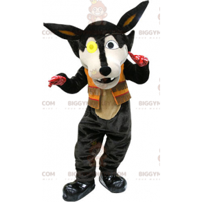 Costume de mascotte BIGGYMONKEY™ de loup noir avec un
