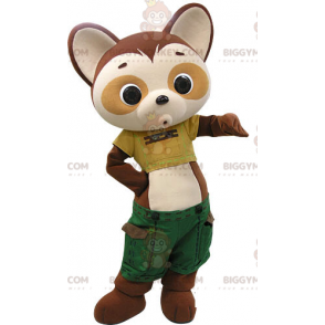 Brown and Tan Panda BIGGYMONKEY™ Mascot Costume with Green