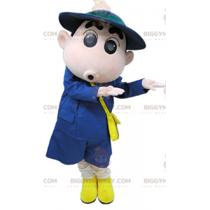 Costume della mascotte del postino del corriere vestito di blu