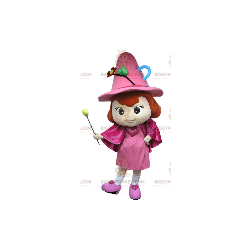 Costume de mascotte BIGGYMONKEY™ de fée rose avec un chapeau et