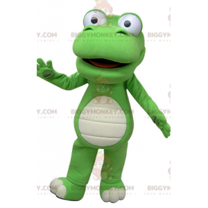 Traje de mascote de crocodilo gigante verde e branco