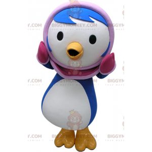 Traje de mascote BIGGYMONKEY™ Pinguim azul e branco com