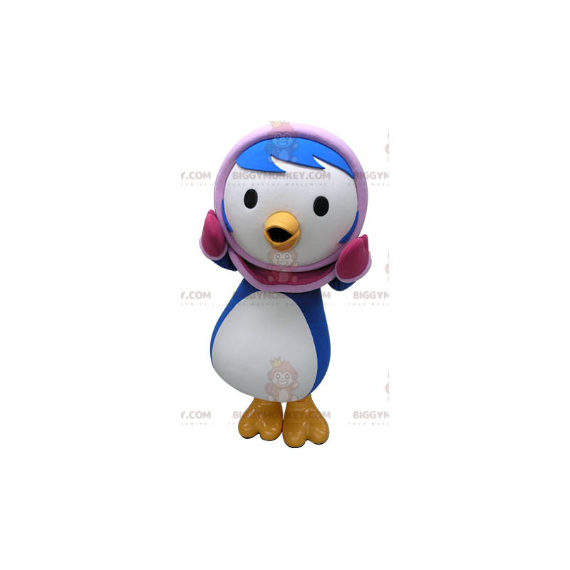 BIGGYMONKEY™ Mascottekostuum Blauw-witte pinguïn met roze