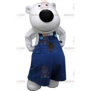 BIGGYMONKEY™ Eisbär-Maskottchen-Kostüm in blauen Overalls -