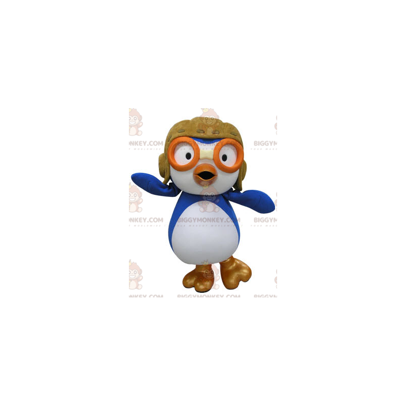 Blue and White Bird BIGGYMONKEY™ Mascot Costume in Airplane