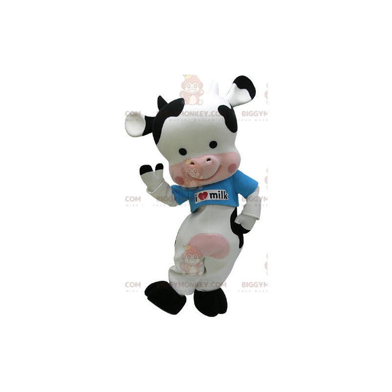 Kostium maskotki BIGGYMONKEY™ Czarno-biało-różowa krowa z