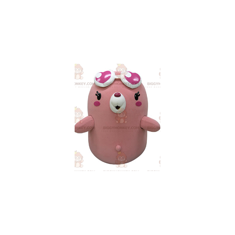 Costume da mascotte buffo orso rosa talpa grassoccio e bianco