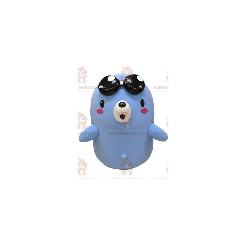 Blå och vit mullvadsbjörn BIGGYMONKEY™ maskotdräkt med glasögon