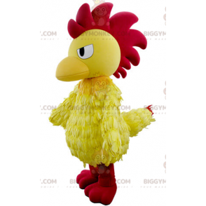 Disfraz de mascota Gallo amarillo y rojo de aspecto feroz