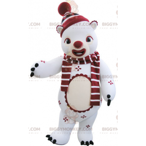 Costume de mascotte BIGGYMONKEY™ de nounours blanc et rouge en