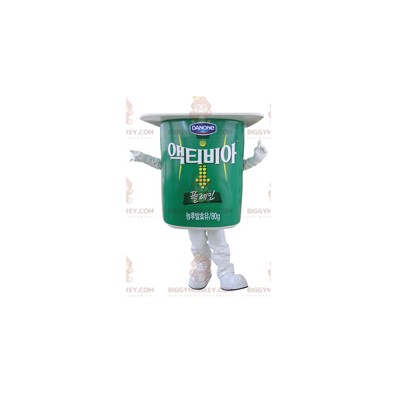 Costume de mascotte BIGGYMONKEY™ de pot de yaourt vert et blanc