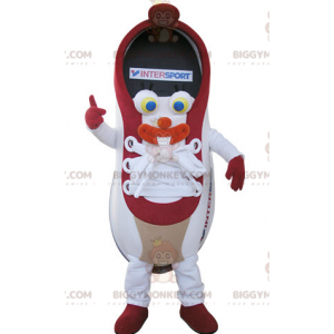 Traje de mascote BIGGYMONKEY™ de basquete vermelho e branco.