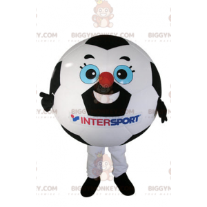 Traje de mascote BIGGYMONKEY™ de bola de futebol preto e branco