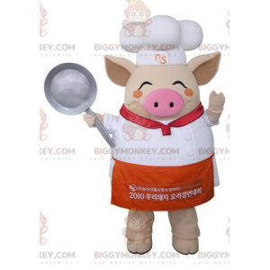 BIGGYMONKEY™ costume da mascotte maiale beige vestito da chef -