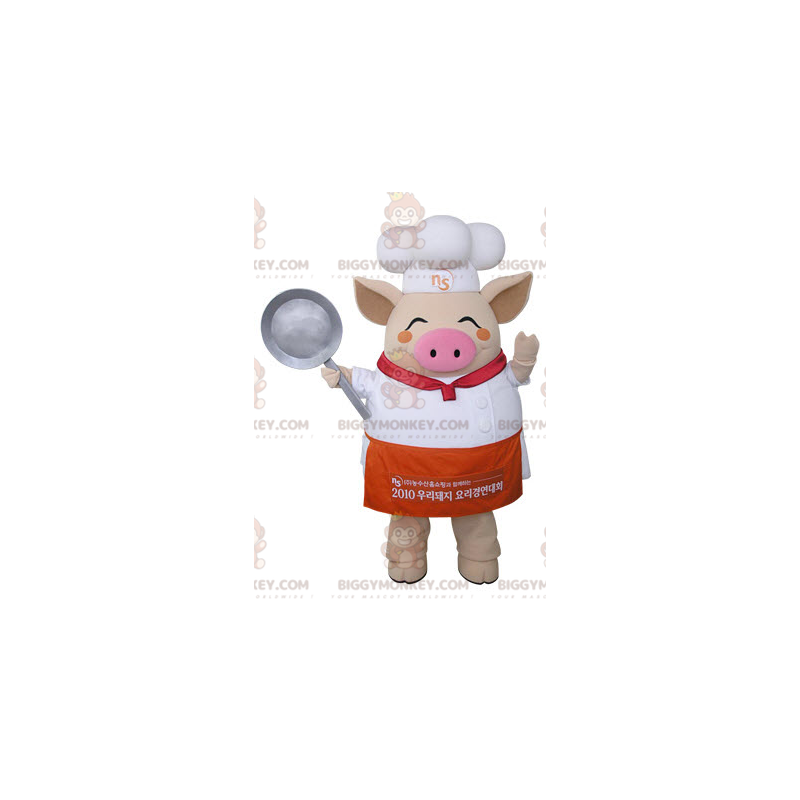 BIGGYMONKEY™ mascottekostuum beige varken verkleed als chef -