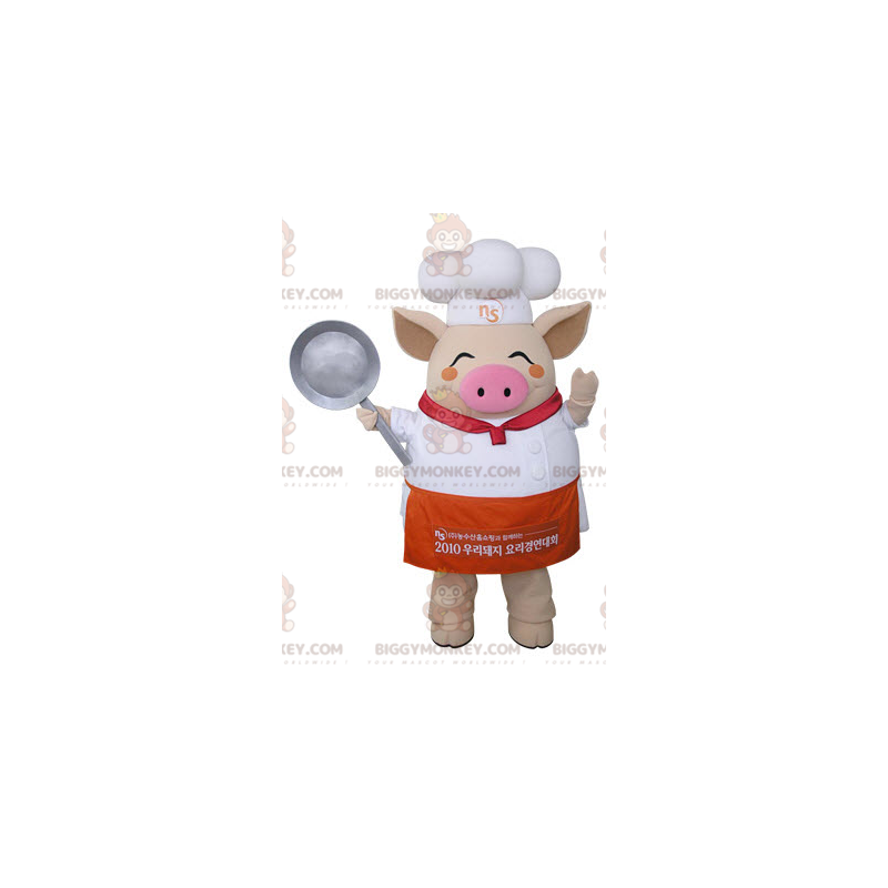 BIGGYMONKEY™ Maskottchenkostüm beiges Schwein als Koch