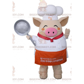 BIGGYMONKEY™ mascot costume beige pig dressed as a chef –