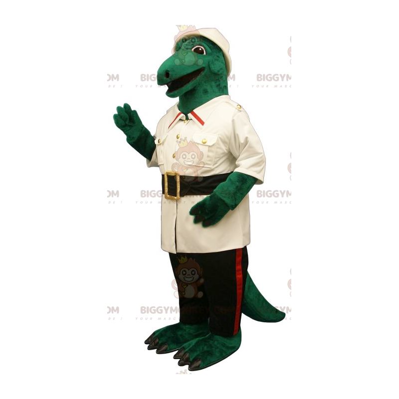 Green Crocodile BIGGYMONKEY™ Mascot Costume Dressed As Explorer