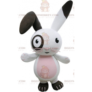Costume mascotte BIGGYMONKEY™ coniglio bianco rosa e nero molto