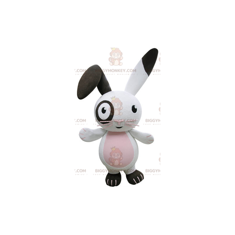 Costume de mascotte BIGGYMONKEY™ de lapin blanc rose et noir