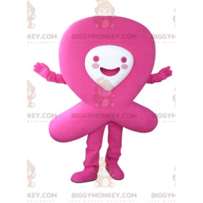 Κοστούμι μασκότ BIGGYMONKEY™ με ροζ κορδέλα. Βοηθητική κόκκινη