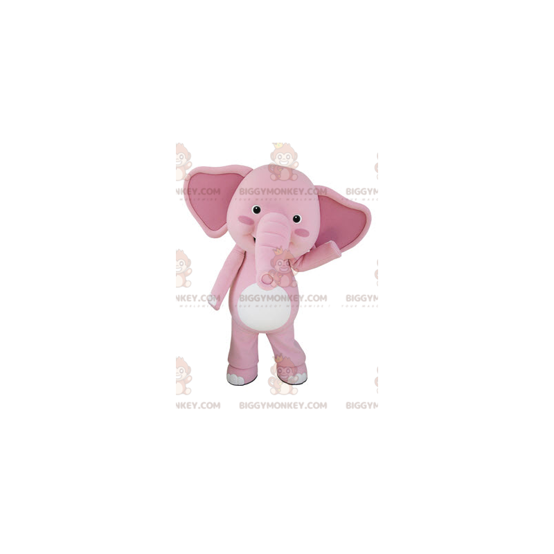 Στολή μασκότ με γιγαντιαίο ροζ και λευκό ελέφαντα BIGGYMONKEY™
