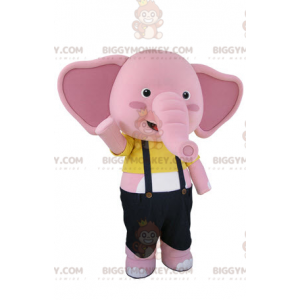 Costume de mascotte BIGGYMONKEY™ d'éléphant rose et blanc avec