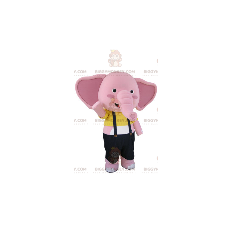 Traje de mascote BIGGYMONKEY™ de elefante rosa e branco com