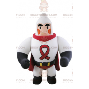 Muscle Superhero BIGGYMONKEY™ Maskotdräkt klädd i vitt och rött