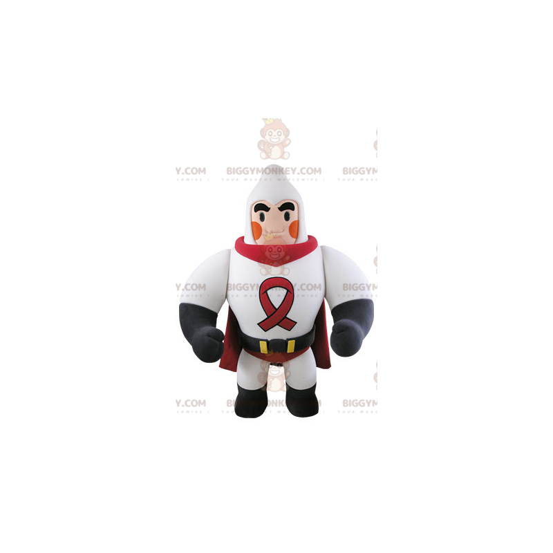 Muscle Superhero BIGGYMONKEY™ Maskotdräkt klädd i vitt och rött