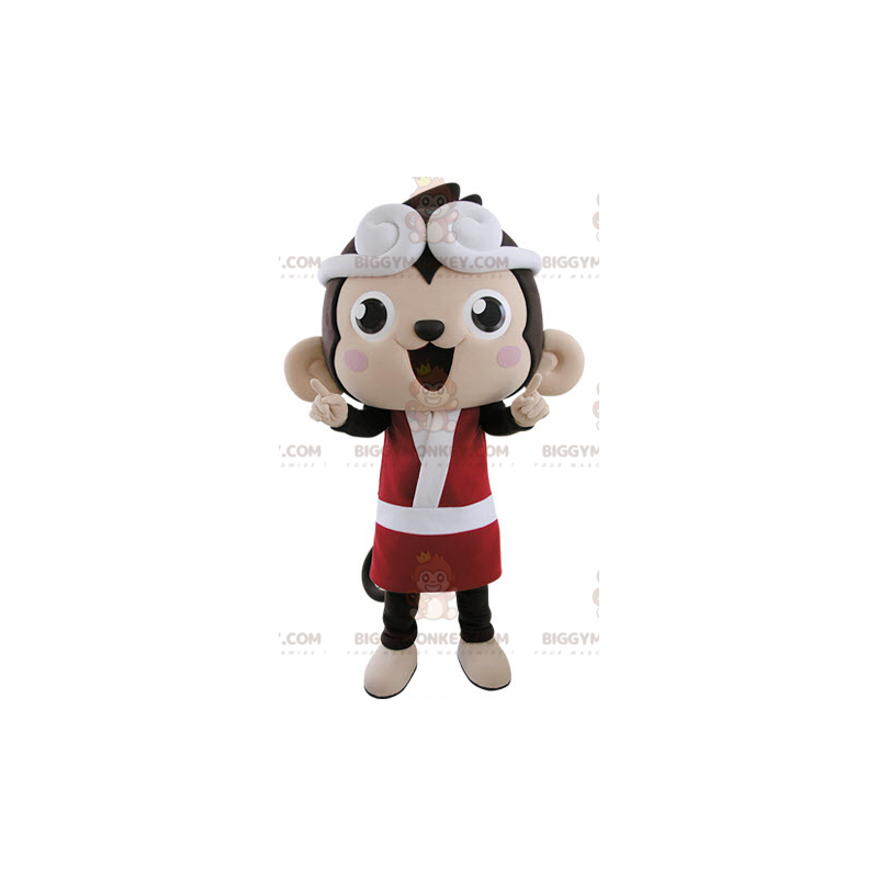 Disfraz de mascota BIGGYMONKEY™ de mono marrón y rosa vestido