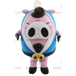Στολή μασκότ BIGGYMONKEY™ Plump Pink and White Pig με μπλε