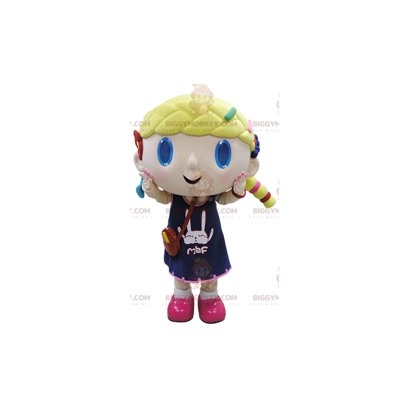 BIGGYMONKEY™ Blonde Blue Eyed Girl Mascot Costume -