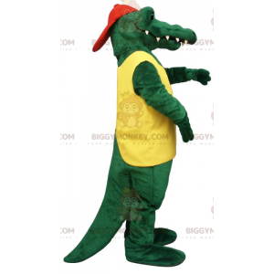 Kostým BIGGYMONKEY™ maskota zeleného krokodýla ve žlutém a