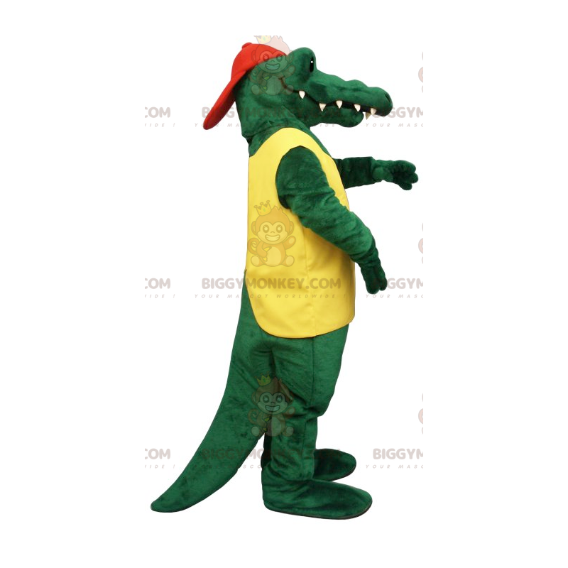 BIGGYMONKEY™-mascottekostuum van groene krokodil in gele en